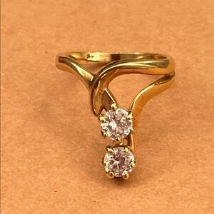 Gold-Tone Double Stone Women's Ring - Classic Sparkle